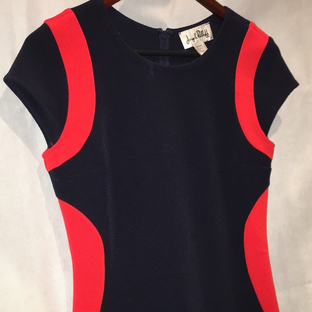 Joseph Ribkoff Black Textured Sheath Dress With Red Accents | Size 6